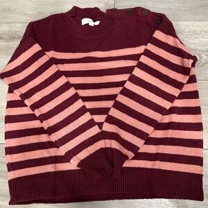 LOFT Burgundy and Pink Striped Sweater